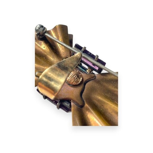 Walter Lampl 12K Gold Bow Brooch With Amethyst Accents Vintage 1940s Jewelry - Picture 6 of 6